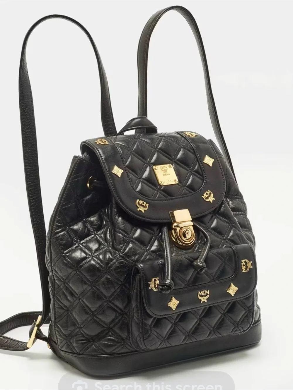 MCM Black Quilted Leather Mini Backpack with Gold Accents